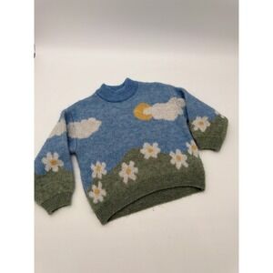 Zara Baby Knit Sweater 18-24 Months Blue Daisy Clouds Sun